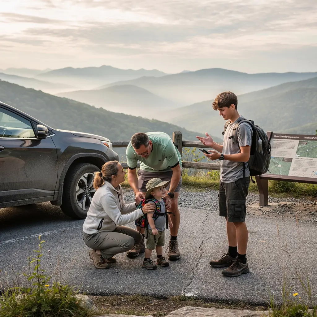 Rodzina bawiąca się na pikniku w pięknym parku narodowym